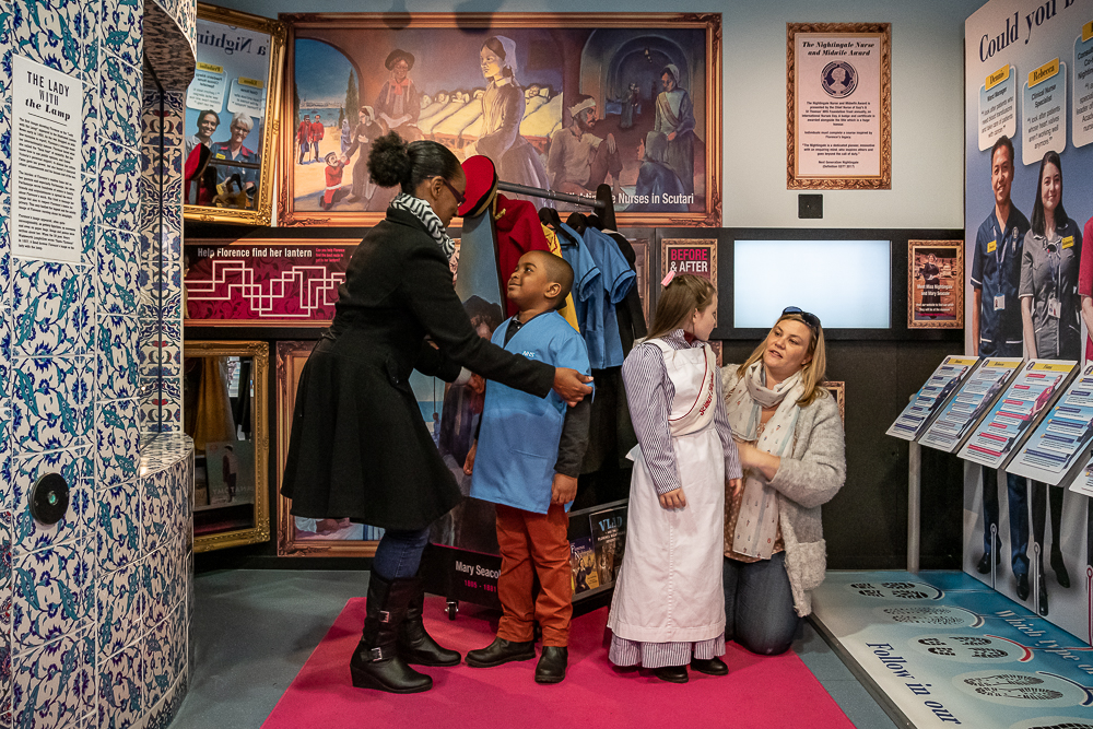 Parents and children use the museum space to 'dress up' into nurses and doctors uniforms, both contemporary and historic.