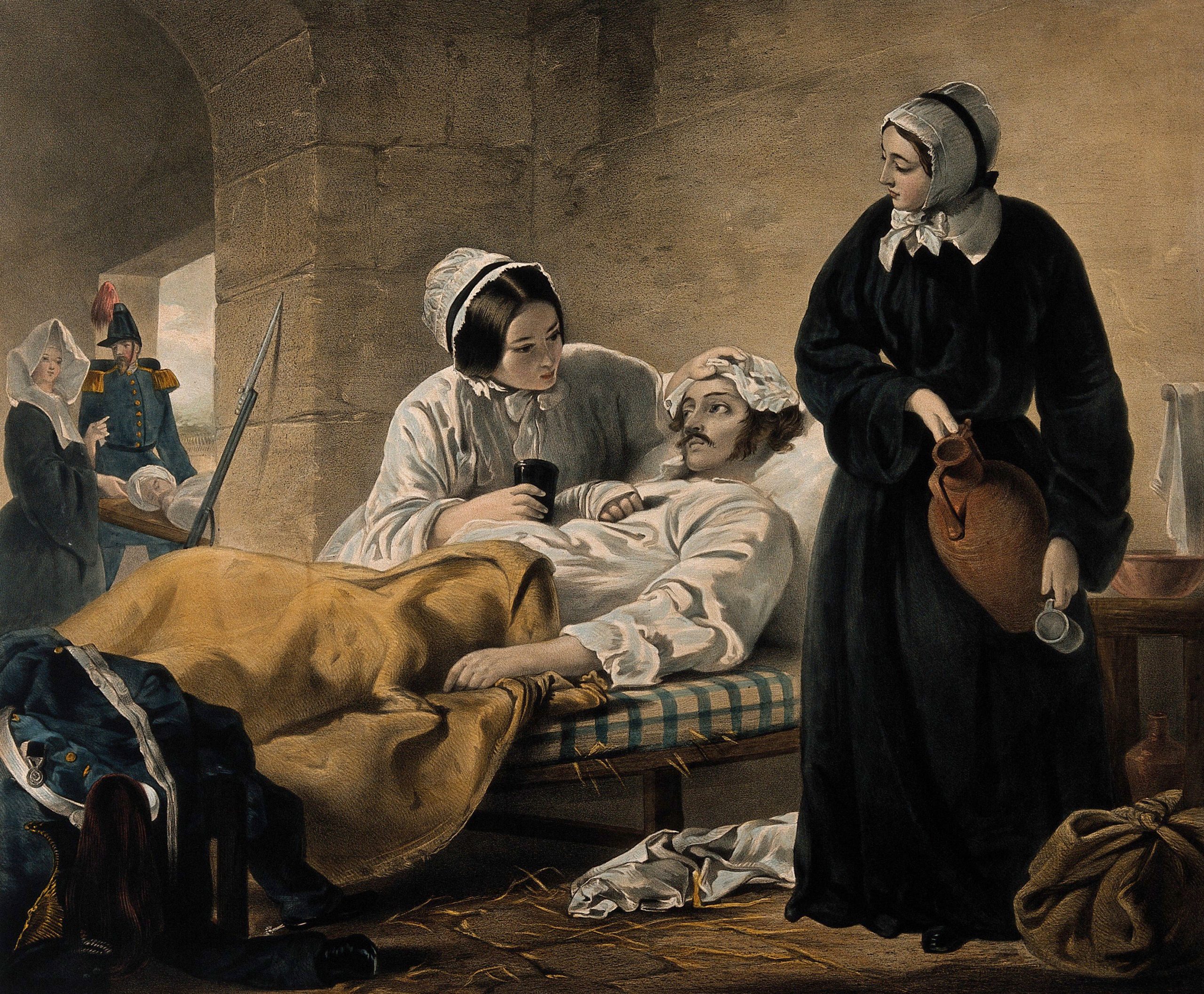 Nurses tend a soldier in the Crimean War