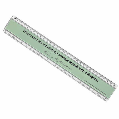 grey green 30cm ruler with Nightingale quote on the front