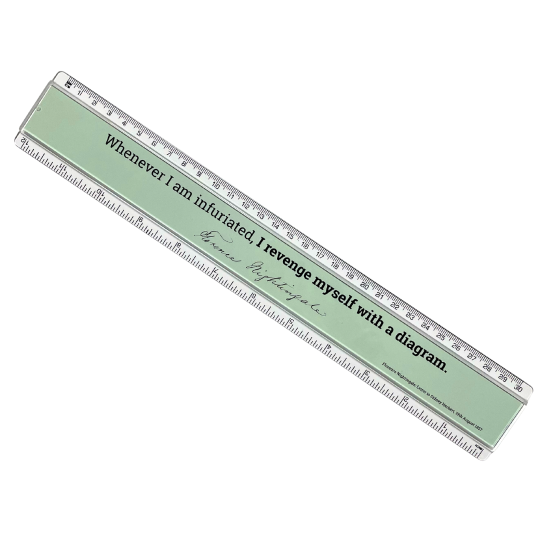 grey green 30cm ruler with Nightingale quote on the front