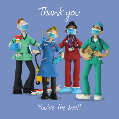Card with clay models with healthcare workers, Thank you You're the best!