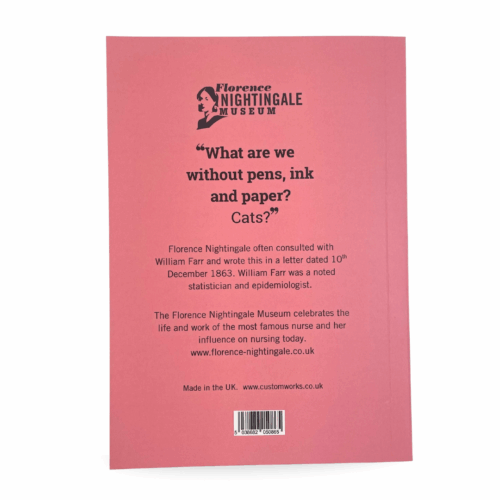The back cover of a pink notebook